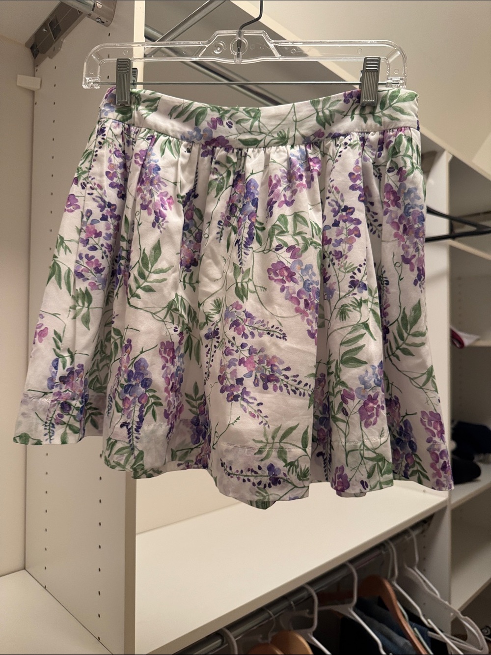 Hill House White Cotton Skirt with Lavender Floral Print